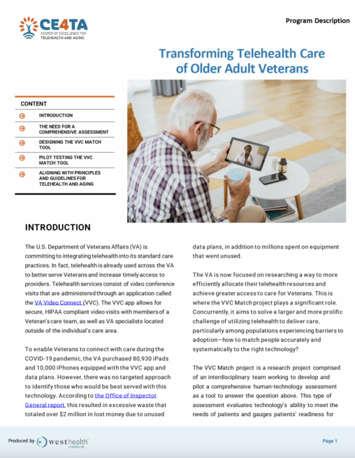 Transforming Telehealth Care of Older Adult Veterans